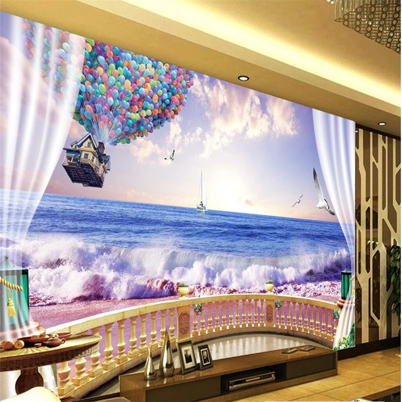 beibehang Custom wallcovering large mural wall stickers creative three - dimensional sunset seaside TV backdrop papel de parede