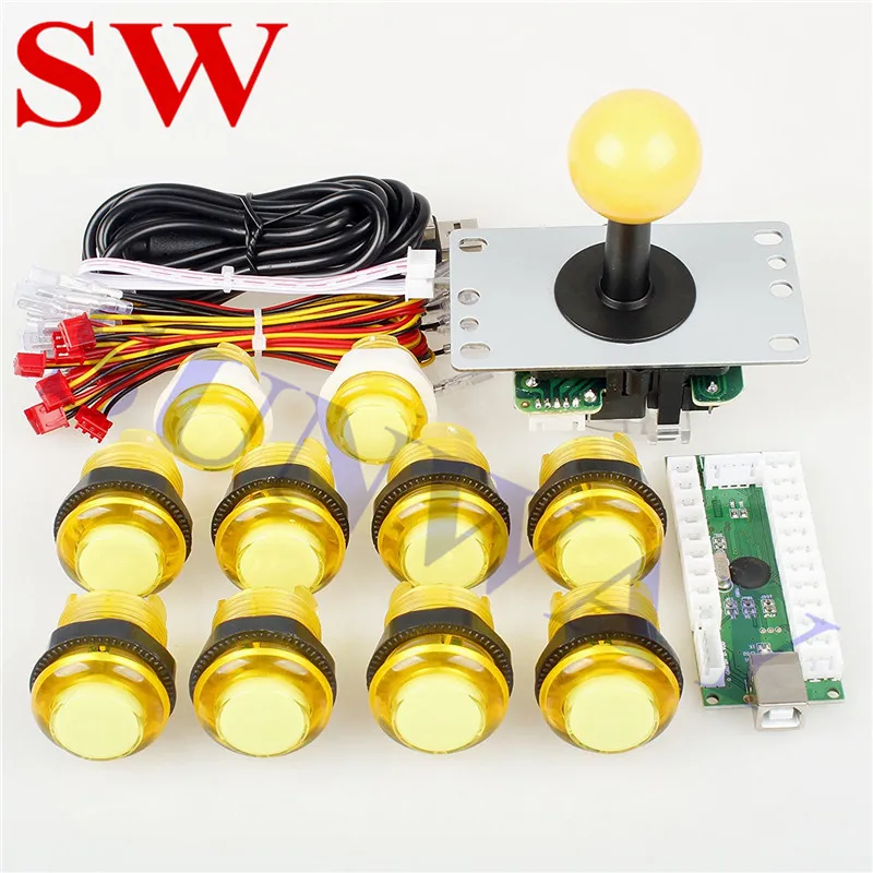 Free Shipping 1 Player Arcade Game Machine Parts Arcade 5Pin Joystick + 10 x5V LED Illuminated Push Button+5 Color for Seletion