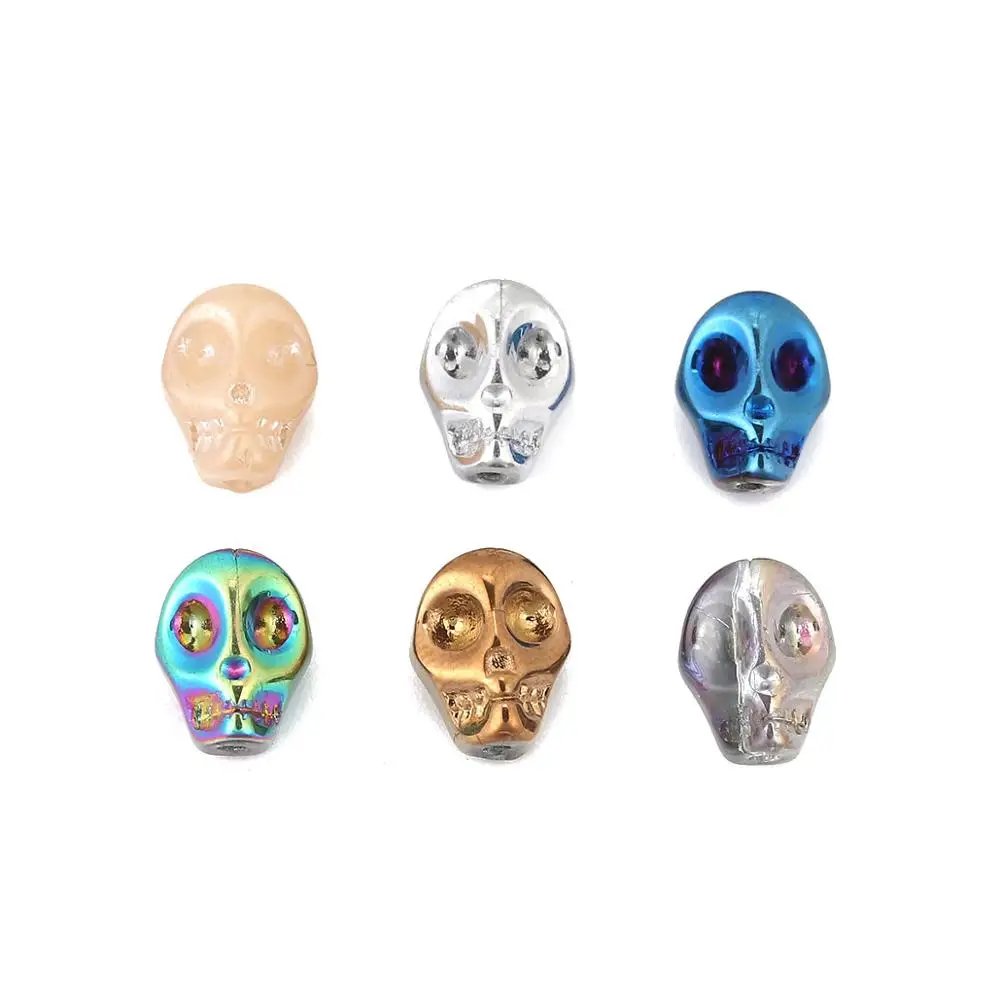 Doreenbeads 1 Packet Glass Beads Skull Beads Glass Beads Loose Spacer Beads For Jewelry Making DIY Bracelet 10mm x 8mm 40 PC