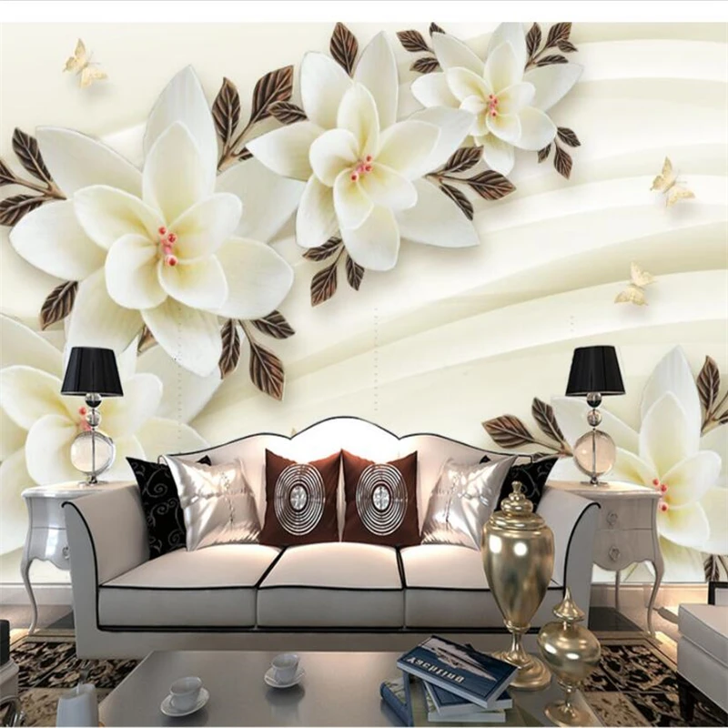 

wellyu papel de parede Custom wallpaper 3D jade carving white flower jewelry TV background wall duvar kagit behang