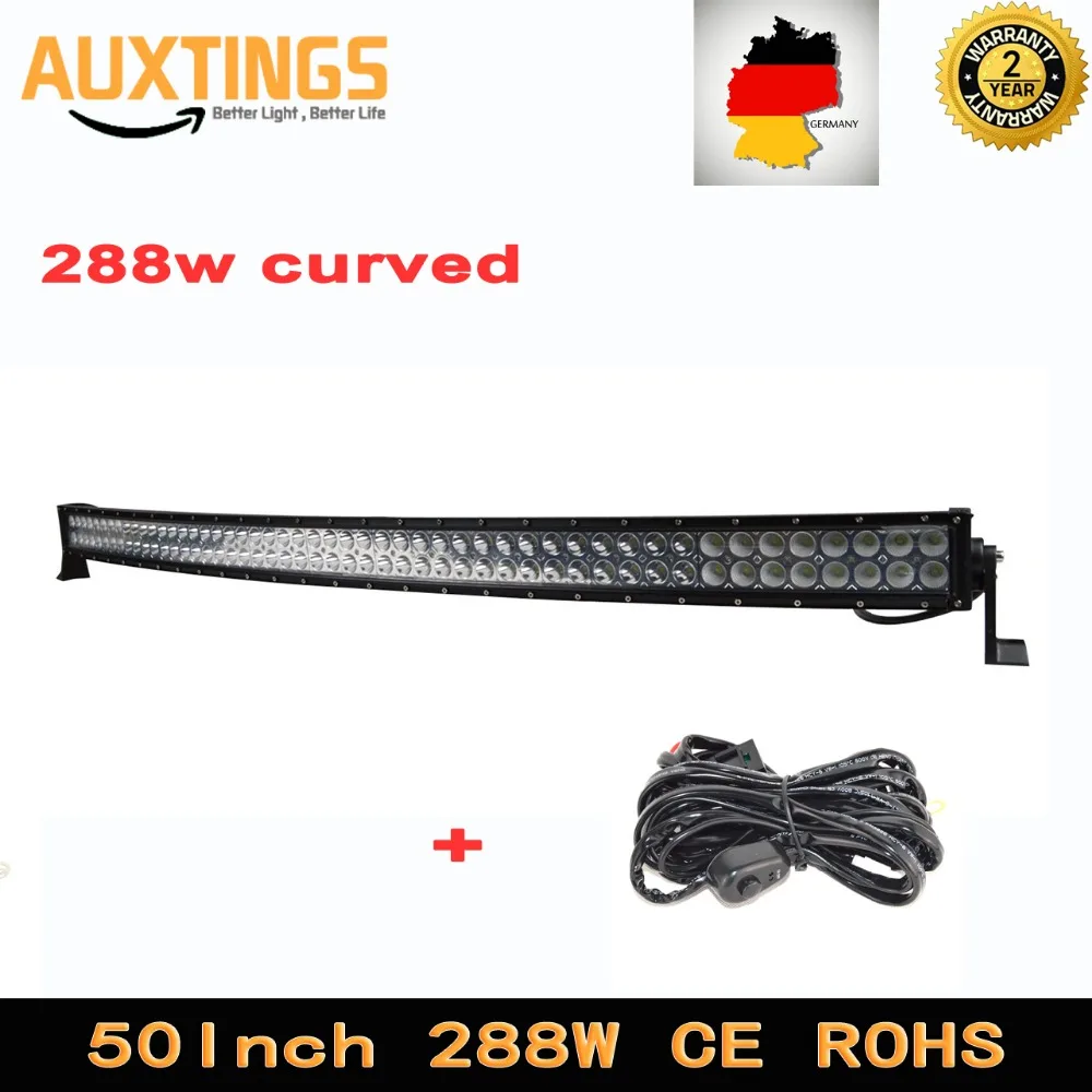 50inch 288W Curved offroad led driving work light 288w bent combo LED light bar for 4X4 4WD Truck ATV SUV +Wiring harness Kit