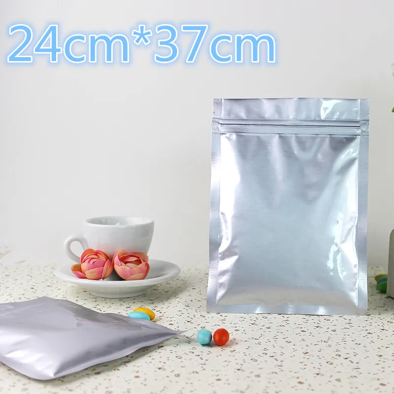 

24*37cm Food Pure Mylar Self Seal Pack Zip Lock Packing Bag Powder Heat Seal Silver Aluminum Foil Zipper Package Bag