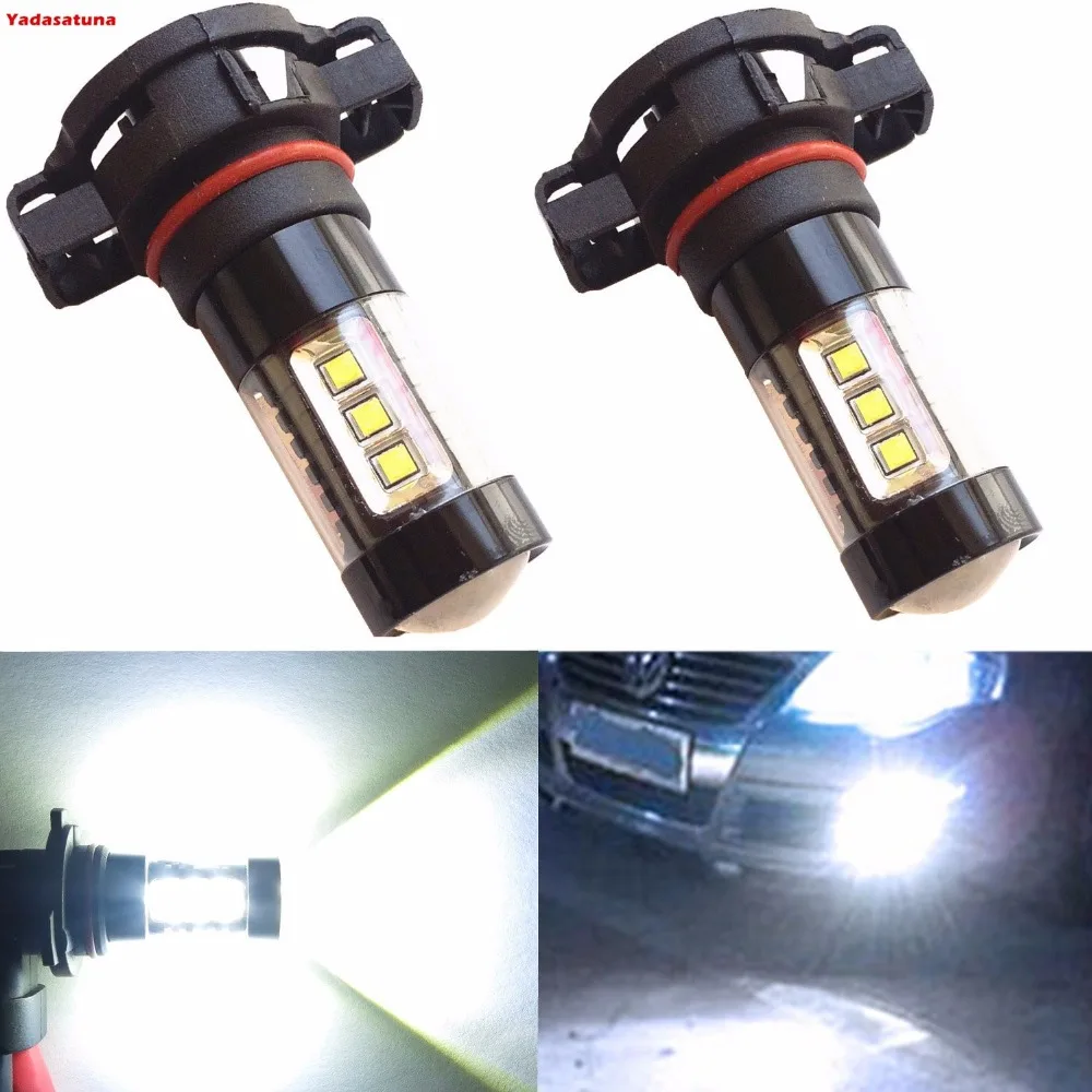 2Pcs PSX24W 2504 H16 5202 de alta potencia 80W CREE Chip LED proyector de luz de niebla DRL 6000 K Blanco frio Bombillas