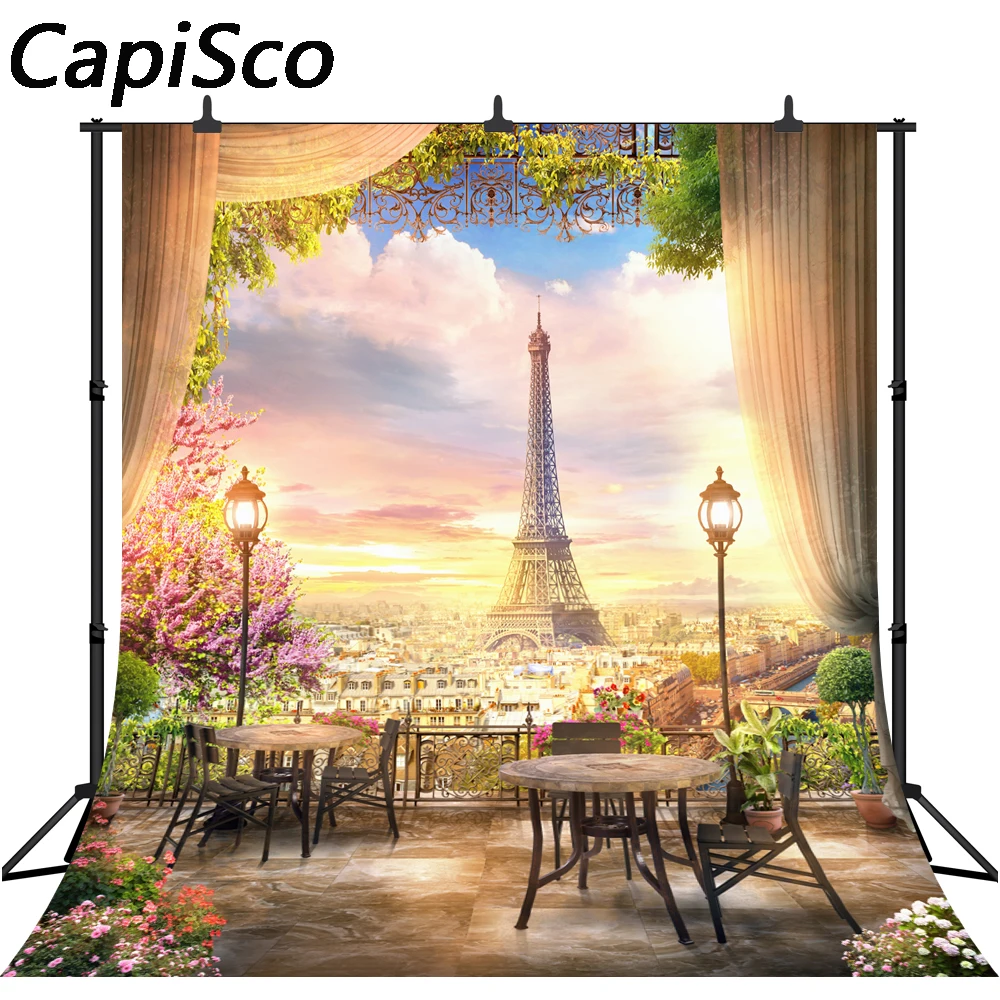 Capisco Twilight Eiffel Tower Paris Curtain View Platform Photography Backgrounds Custom Photographic Backdrops For Photo Studio