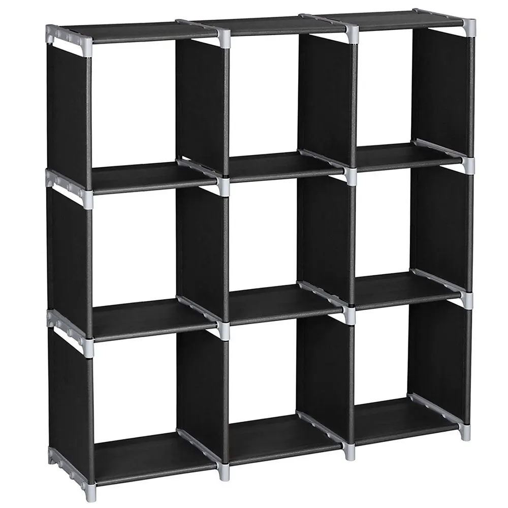 Multifunctional Assembled 3 Tiers 9 Compartments Storage Shelf Black