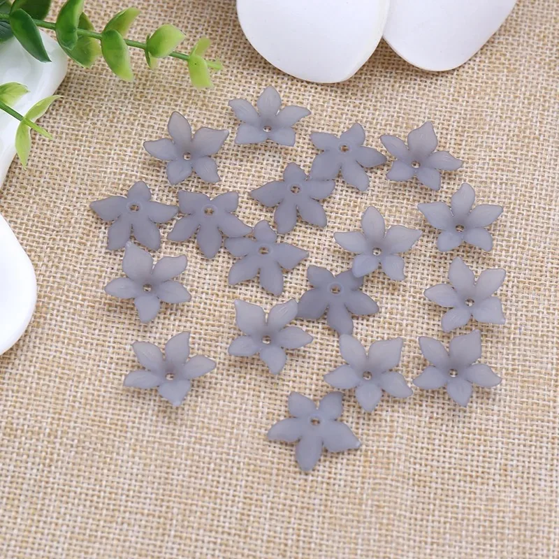 20pcs Plastic Acrylic 22mm five petaled dull polish Frosted flower Beads Fit Handmade DIY Earring Hair Accessories