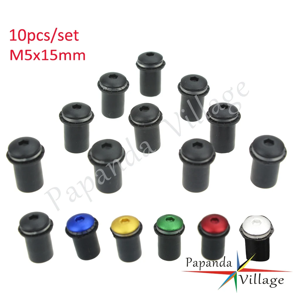 Universal 10Pcs/set M5x15mm Motorcycle Windshield Nut Bolt Screw Washer 6 Color Motor Windscreen Fairing Nut Bolts Screw Kit