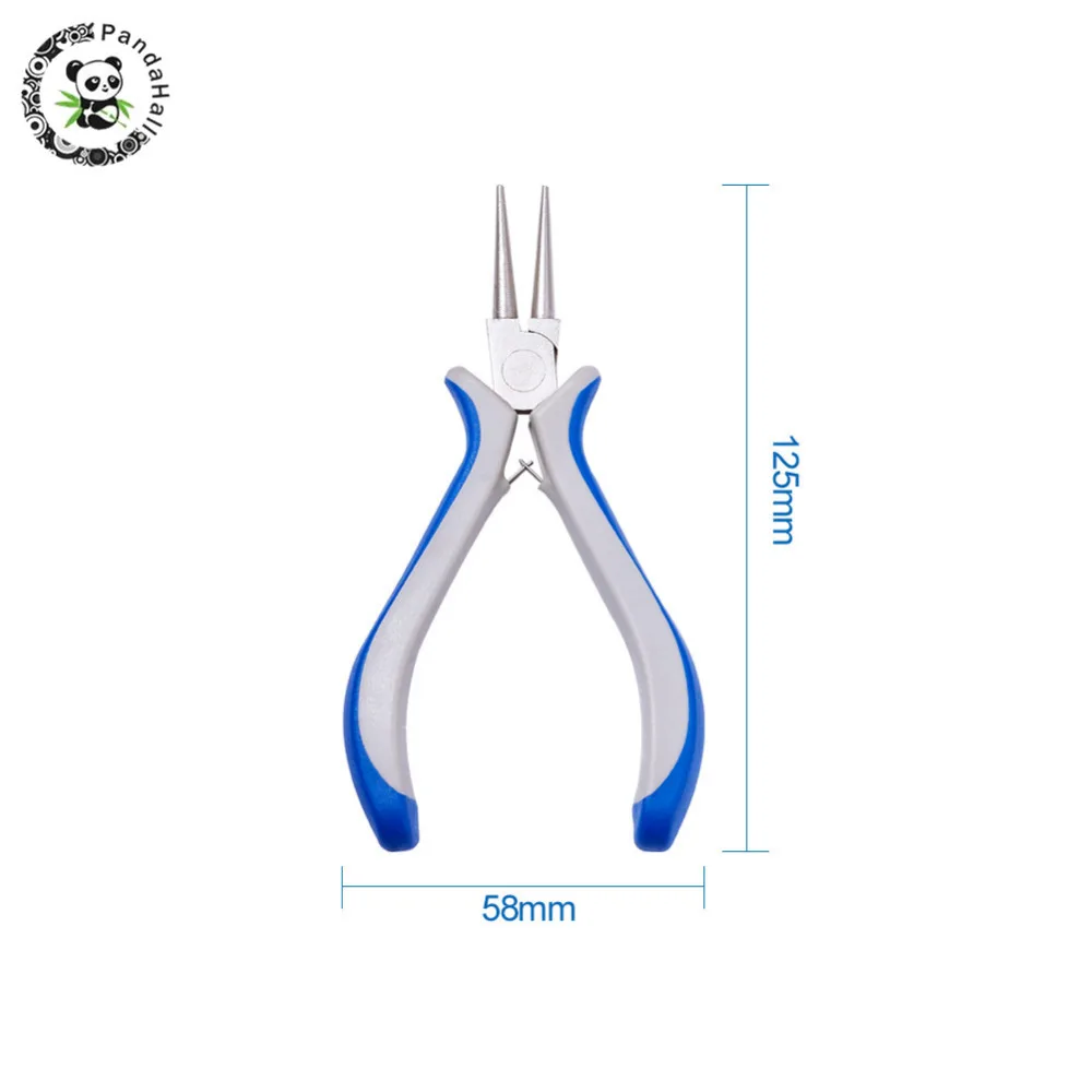 Pandahall 1Pc Jewelry Pliers White Blue Carbon-Hardened Steel Wire Cutting Round Nose Tools & Equipments