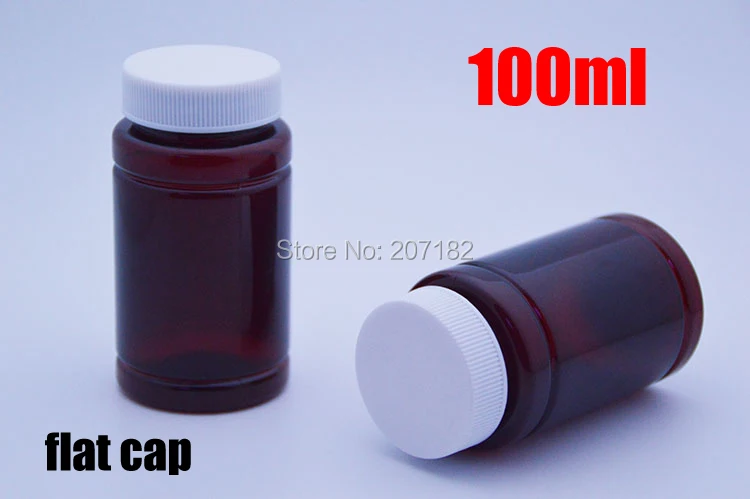 

100pcs 100ml Amber PET Packing Bottles,Capsules/Pills/Powder/Vitamin Plastic Bottles with White Colors Flat Screw Caps