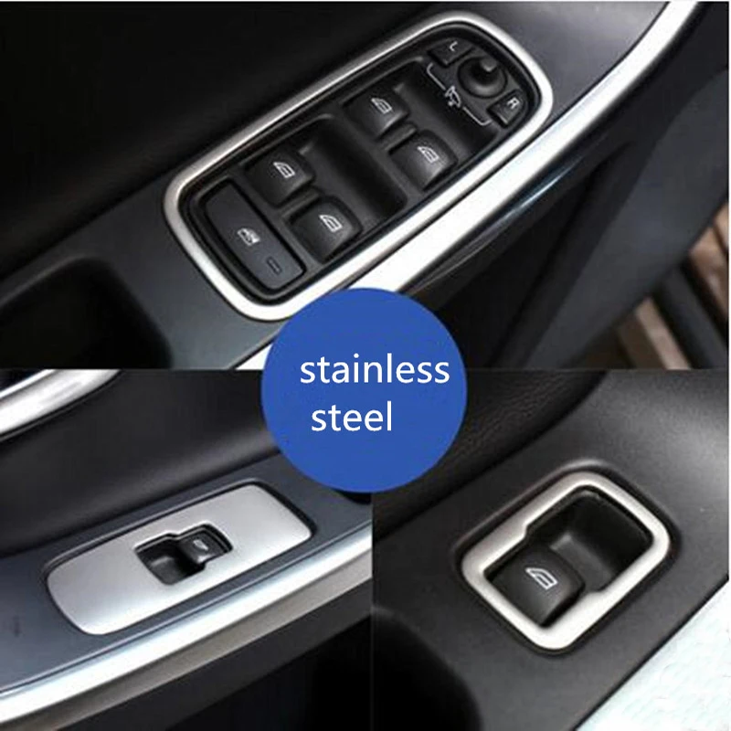 Sansour Window Switch Cover For Volvo XC60 S60/L V60 Chromium Window Button Panel Sticker 2014-2016 Car Styling Accessories