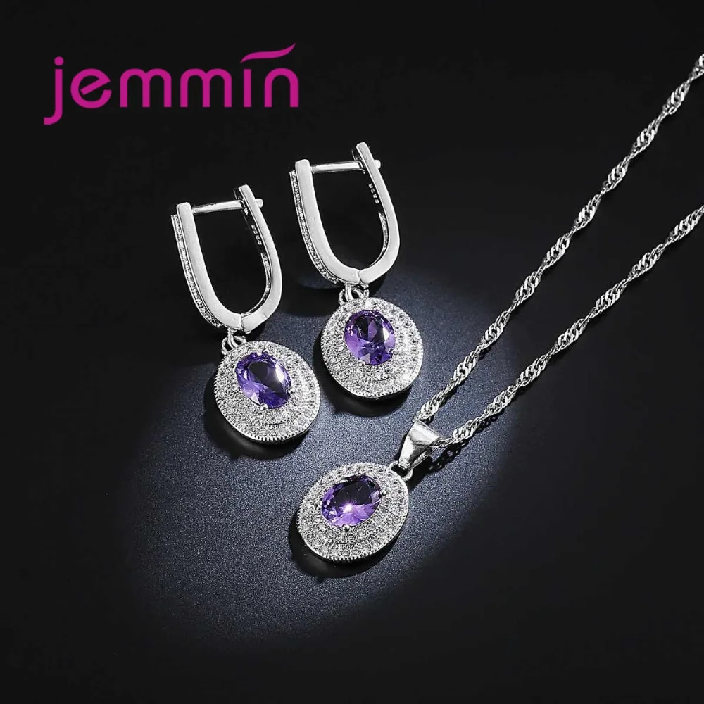 Set di gioielli con ametista abbagliante orecchini con collana ovale in cristallo multistrato per fidanzamento di nozze da donna colore in argento Sterling 925