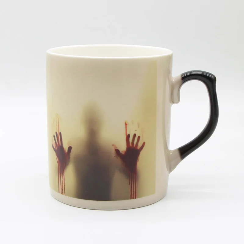 Zombie Color Changing Coffee Mug, Heat Sensitive Tea Cup, Bloody Hands Surprised Gift, Bone China, Drop Shipping