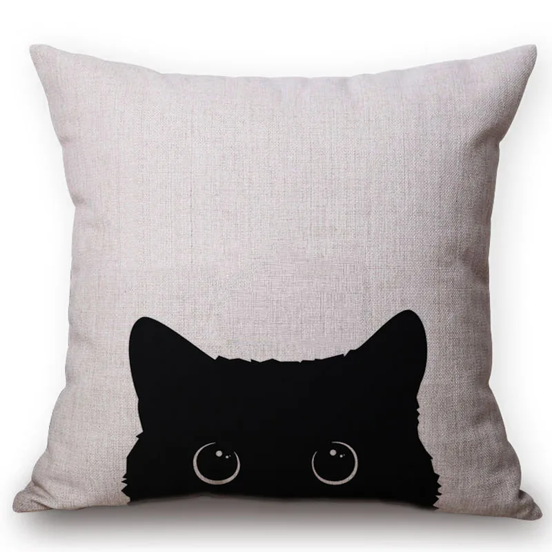 Funda de cojín de algodón y lino con diseño de gato negro, cubierta de almohada cuadrada de 45x45CM para decoración de hogar, oficina, sofá y coche