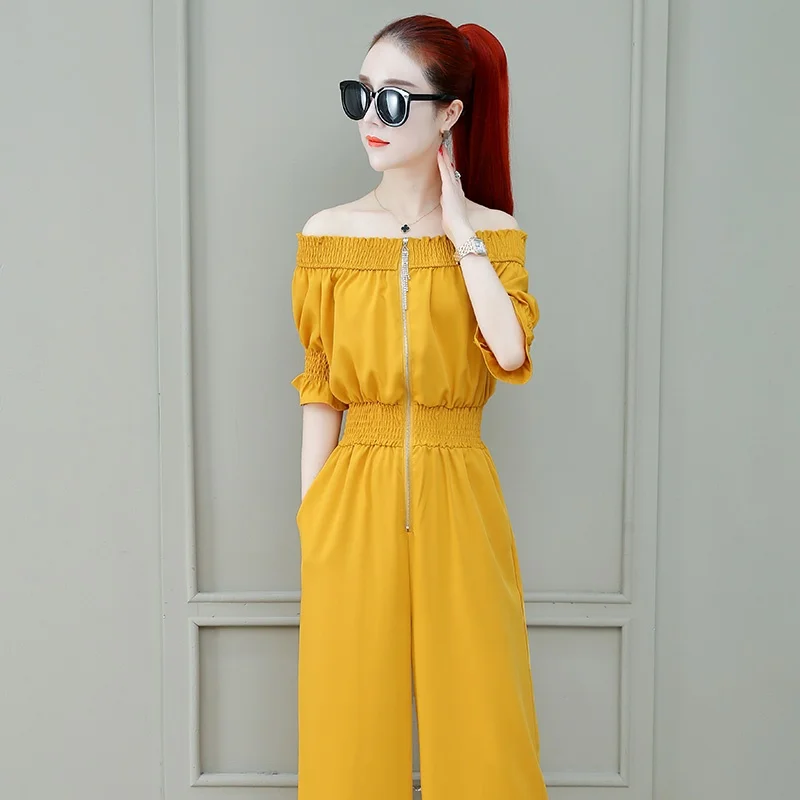 ใหม่ Chic Jumpsuit ซิปฤดูร้อนหญิงชุดราตรีเกาหลี Overalls ยืดหยุ่นเอว Elegant Jumpsuits สำหรับผู้หญิง 2019 DD2152