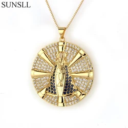 SUNSLL Two Color Copper  Multicolor Cubic Zirconia  Pendant Necklaces Women's Fashion Jewelry Nossa Senhora CZ Colar Feminina