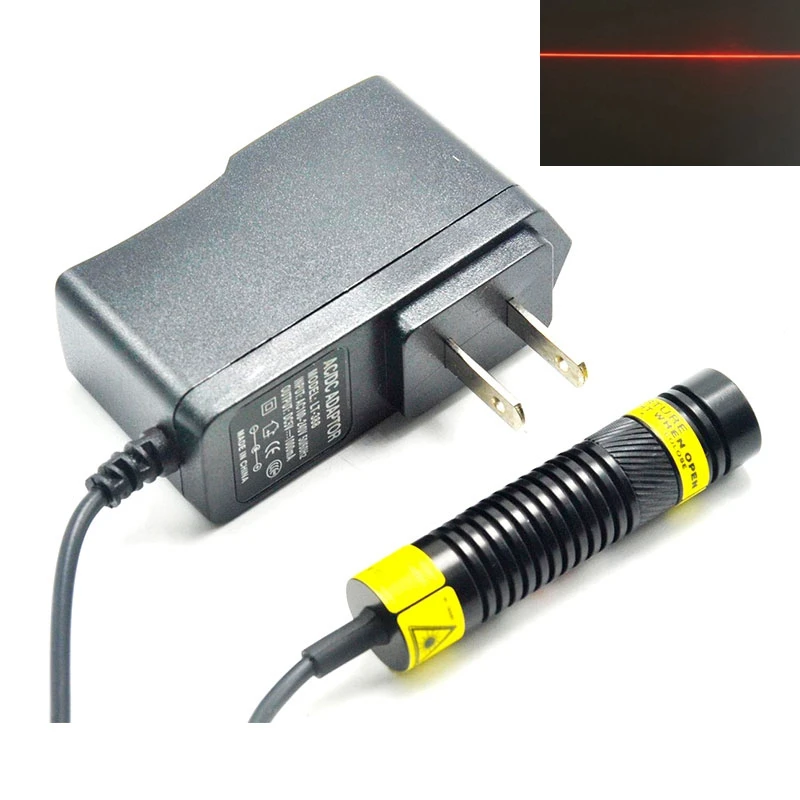 Focusable Dot/Line/Cross Red Laser Module 650nm 50mW Laser Lighting 16mmx68mm with US/EU/UK/AU 5V 1A Adapter