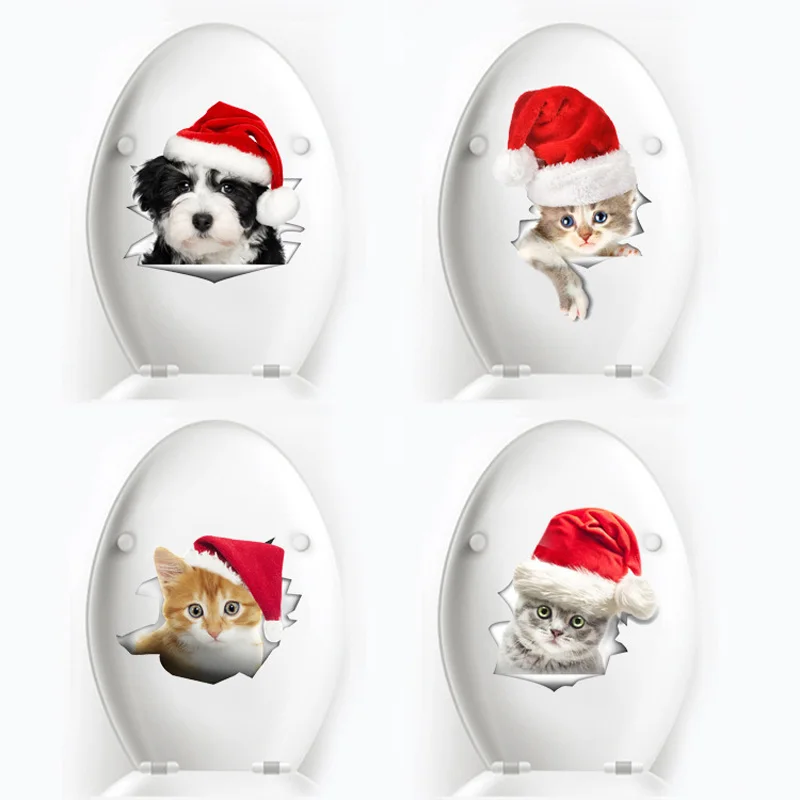 

Cute 3D Christmas Cat Dog Wall Sticker For Festival Christmas Home Decoration Art Decals Wallpaper Mural Toile/Showcase Stickers