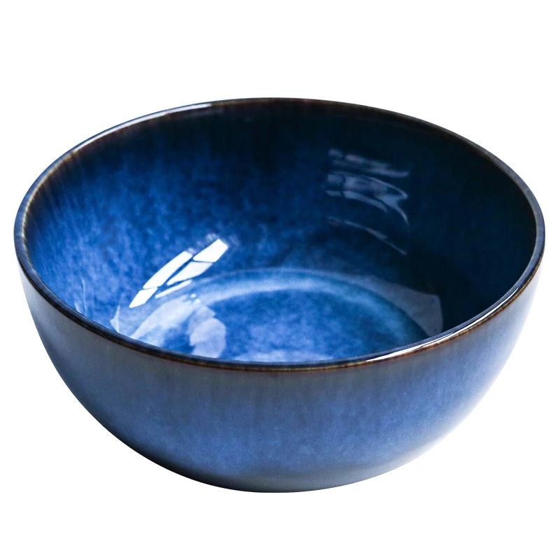 KINGLANG 2400ml Ceramic Deep Blue Salad Bowl Porcelain Dropping Bowl Wholesale Deep Bowl Capacity Bowl Tableware