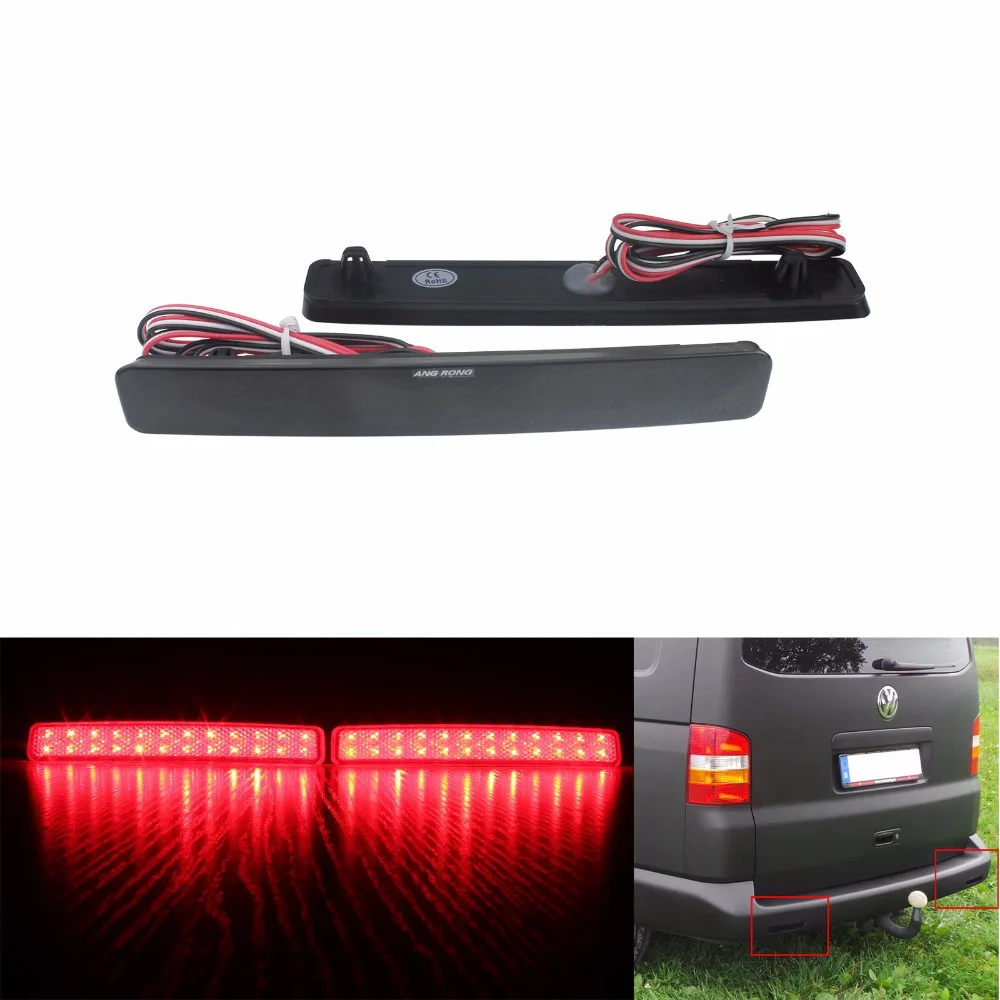 ANGRONG  2x Black Lens Rear Bumper Reflector LED Tail Stop Light For VW T5 Transporter / Caravelle / Multivan 2003-11 Red