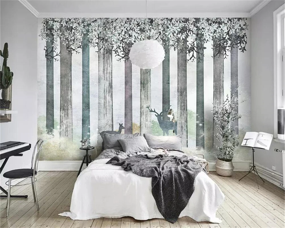 Decorative wallpaper Hand-painted forest style background murals
