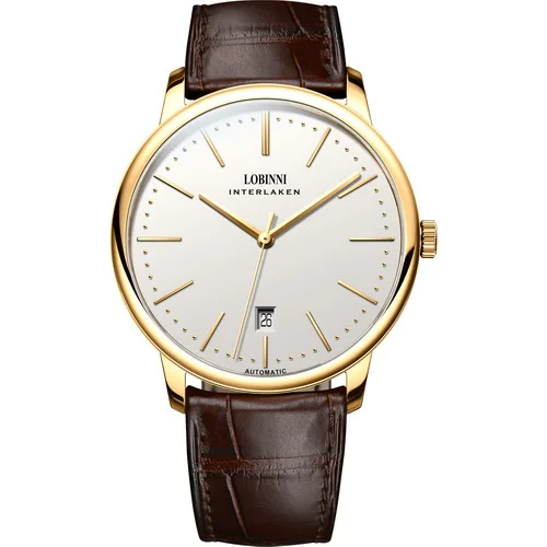 LOBINNI Men Business Waterproof Fashion Simple Style Automatic Self-wind Mechanical Wrist Watch - Leather Band