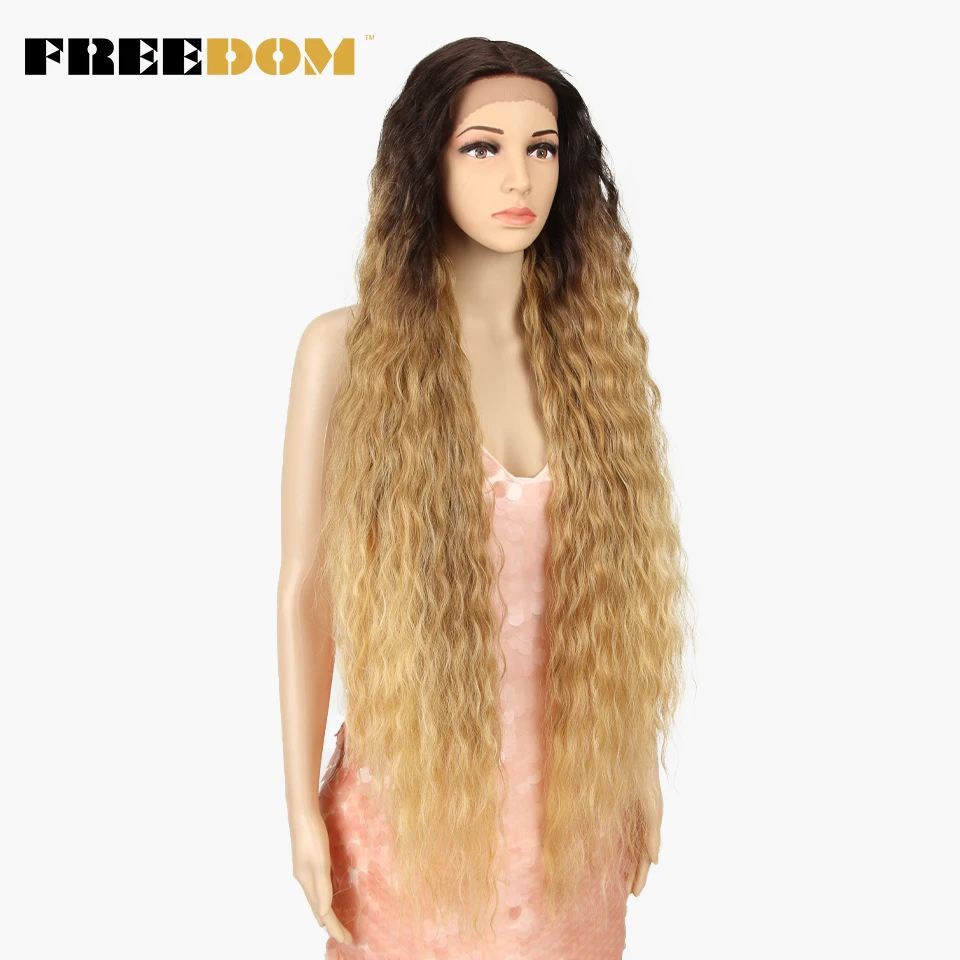 FREEDOM – Synthetische Perücken mit Spitze am Vorderteil für schwarze Frauen, 40 Zoll lang, Cosplay-Perücke, lockige Perücken mit Spitze, Ombré-Perücke mit Highlights in den Farben Ingwer, Weiß und Pink. – Detail 19