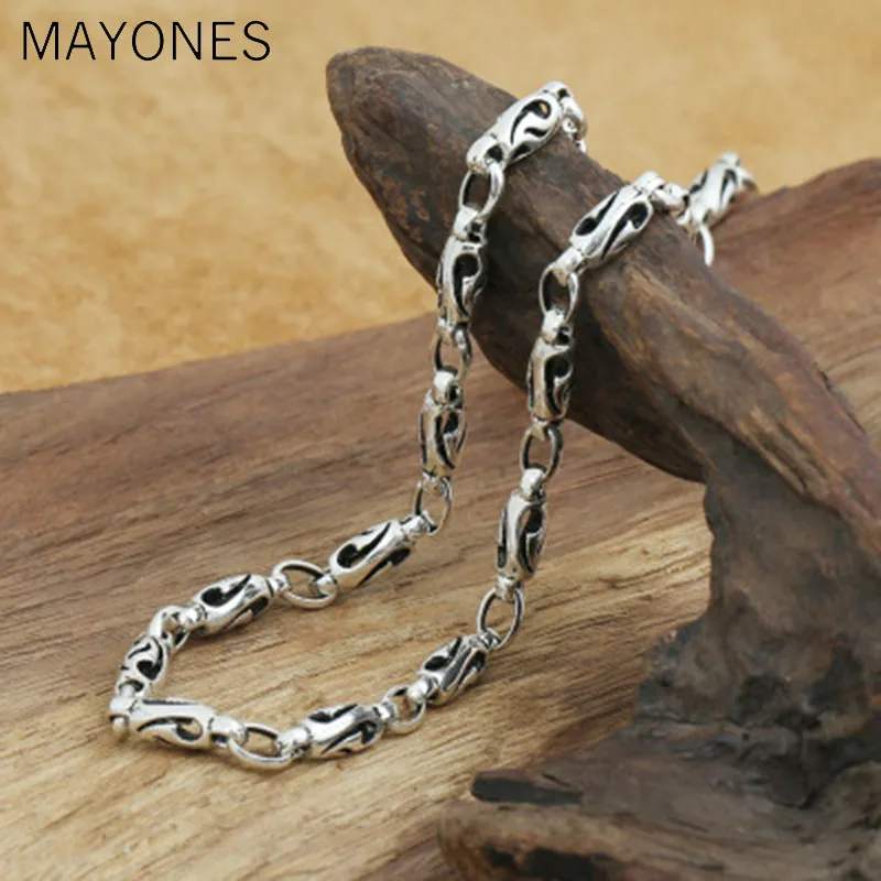 5mm width 925 sterling silver men's long thick cross link chain necklace retro fashion thai silver jewelry free shipping