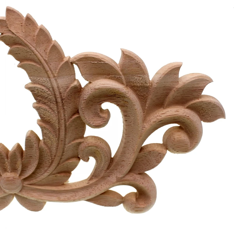 RUNBAZEF Vintage Unpainted Wood Carved Corner Onlay Applique Decorate Wall Door Furniture Decorative Figurine Wooden Miniature