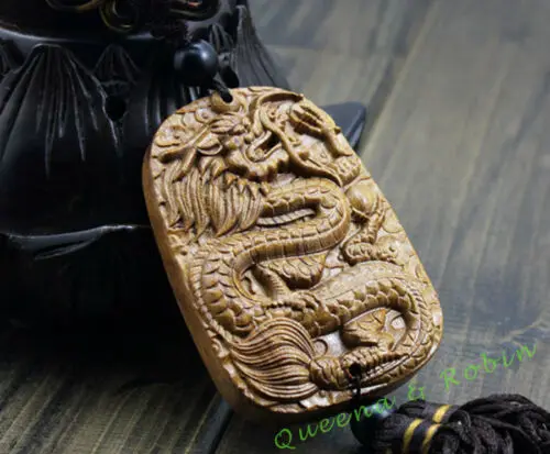 Wood Carving Chinese Knot Ancient Dragon Car Pendant Amulet Wooden Craft