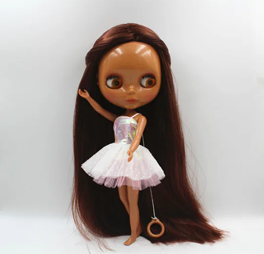 Blygirl Blyth doll Brown red straight hair black skin nude doll 30cm ordinary body doll doll can change makeup toys gift