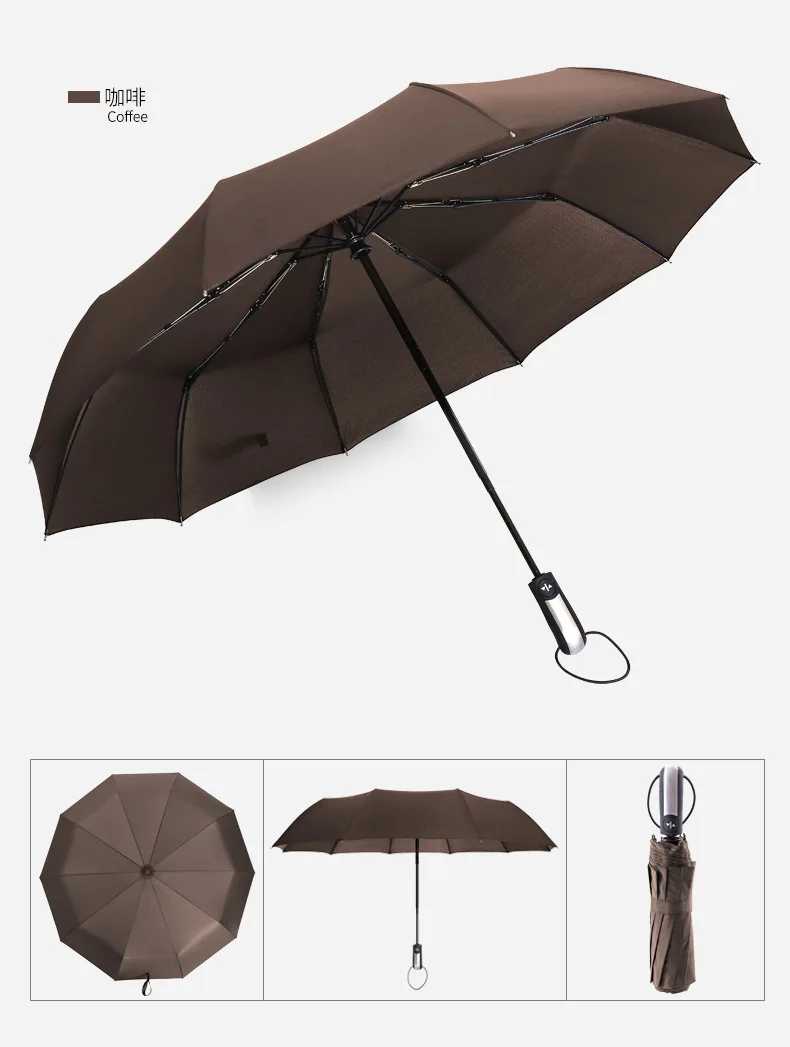 Wind Resistant Three Folding Automatic Umbrella Rain Women Auto Luxury Big Windproof Umbrellas Men Frame Windproof 10K Parasol