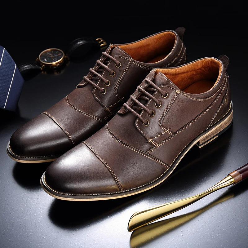 2022 Spring New Men\'s Business Dress Shoes Genuine Leather England Fashion Casual Oxfords Shoes Classic Three Colors Size 7.5-13