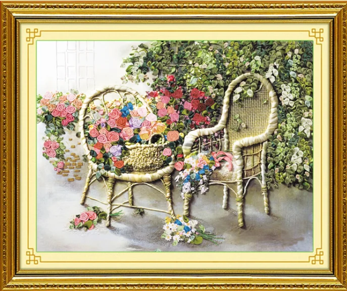 70x55 cm Estate romantico rosa kit di ricamo del Nastro macchia set pittura ricamo arte artigianale kit FAI DA TE fatti a mano casa decor