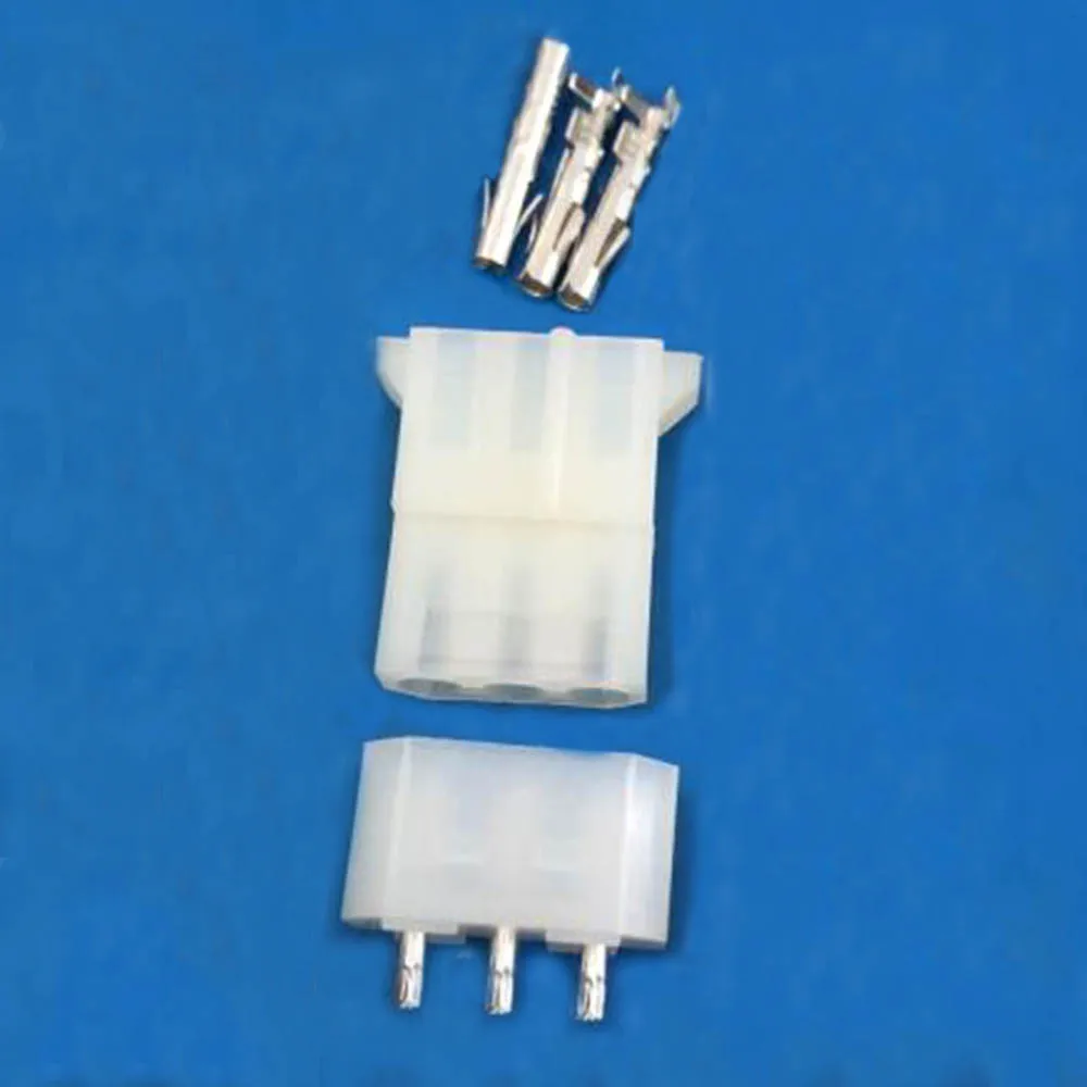 1SET 5.08mm 3 Pin White Transparent Nylon Female Connector+Straight pin welded plate+Terminal 8981 IDE Power Plug for 18-24AWG W