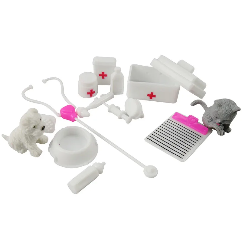 15 Pcs / Set Pets Nurse Doctor Tool Instruments Doll Accessories Play House Medical Kit Toys Girls Gift For Dolls supplies