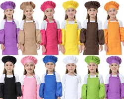 Children's Polyester Apron Painting Cooking Kids Baking Apron Set Chef Hat Print Logo Customized Smock Pinafore