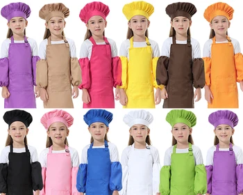 Grembiule in poliestere per bambini Pittura Cucina Set di grembiuli da forno per bambini Cappello da cuoco Stampa logo Grembiule personalizzato Grembiule