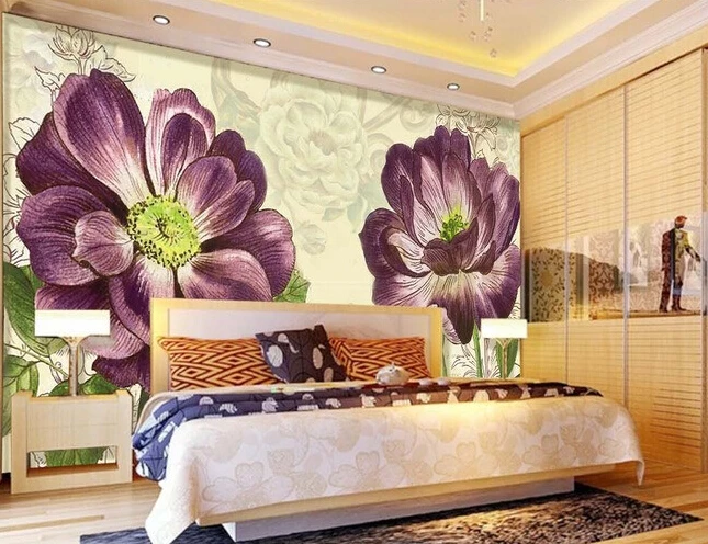 Custom retro wallpaper, chrysanthemum painting for the sitting room the bedroom TV setting wall waterproof  papel de parede