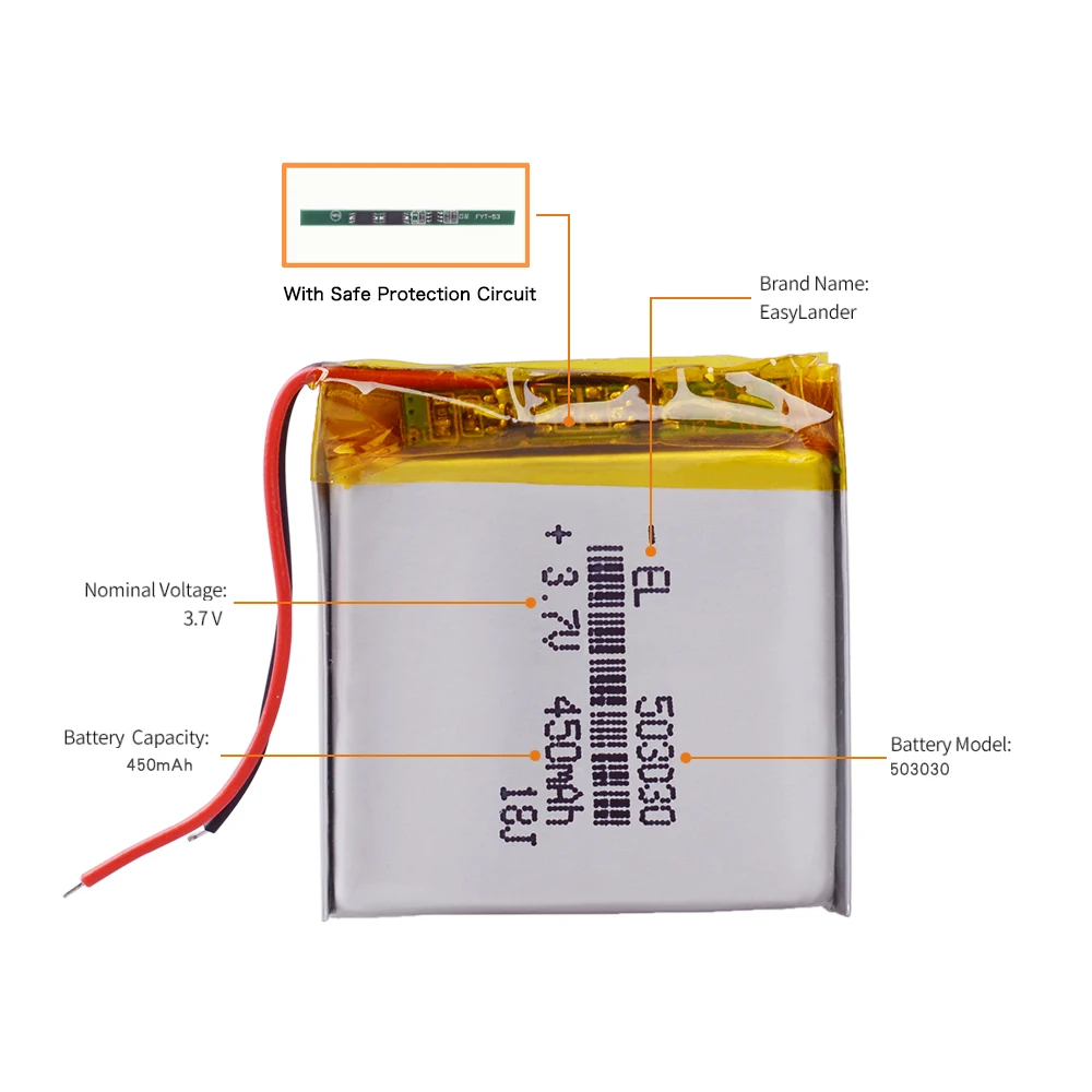 Автомобильный видеорегистратор 503030, 3,7 в, 500 мА · ч, 453030, литиевая полимерная аккумуляторная батарея, GPS, bluetooth, динамик