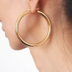 MANILAI Wide Stainless Steel Tube Hoop Earrings For Women Punk Statement Earrings Brincos Fashion Jewelry 55mm Diameter