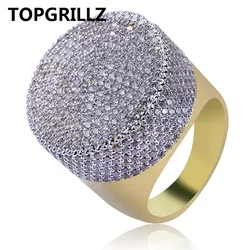 TOPGRILLZ Hip Hop Iced Out Bling Ring Gold Color Micro Pave Cubic Zircon Round Rings With 7,8,9,10,11 Five Size For Male Jewelry