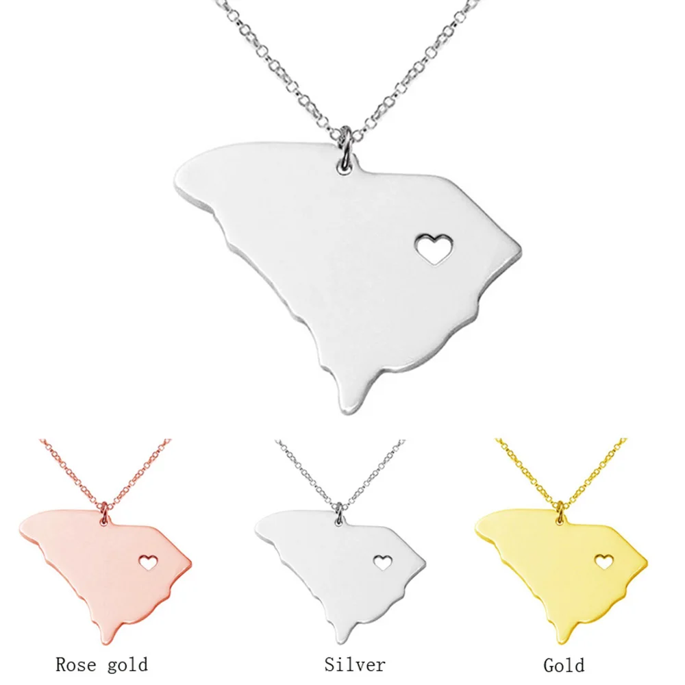 South Carolina Map Necklace Hollow Heart United States Map Necklaces For Men Women Stainless Steel  Jewelry