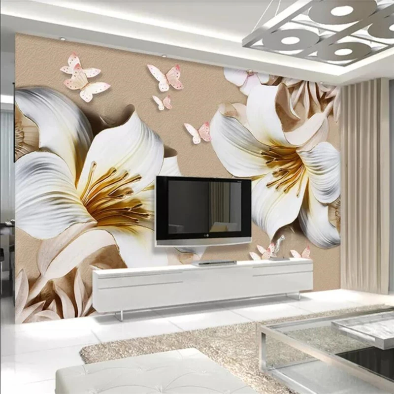 

wellyu Custom wallpaper 3d photo murals embossed lily magnolia обои TV background wall papers home decor papier peint wallpaper