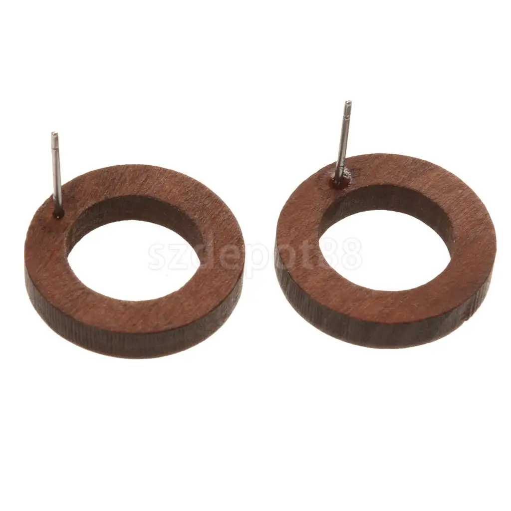 

Women Jewelry Earings Brown Vintage Round Hollow Wood Stud Earrings