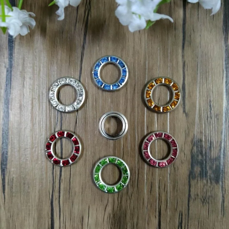 Hotsale 100sets/lot 17mm Rhinestone Eyelets Grommets For Curtain Brass Colorful Crystal Diamond Eyelets LSRE001