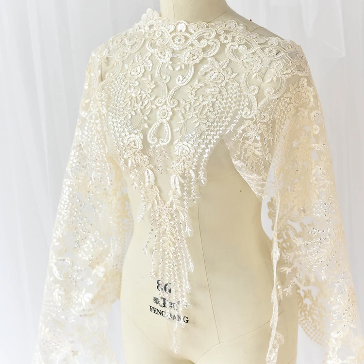 Mehrfarbig, ultrabreit, 60 cm, Pailletten, Stickerei, Spitzenbesatz, Brautschleier, Hochzeitskleid, Kleidung, Stoff, DIY-Bastelzubehör – Detail 9