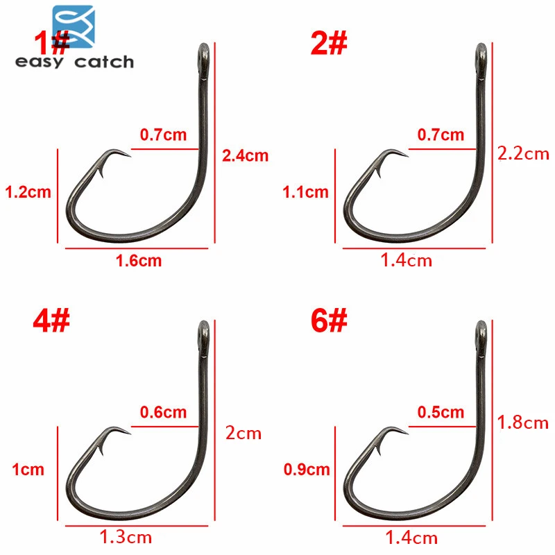 Easy Catch 100pcs 7381 Black Offset Sport Circle Bait Fishing Hook Size 1 2 4 6 1/0 2/0 3/0 4/0 5/0 6/0 7/0 8/0 9/0 10/0