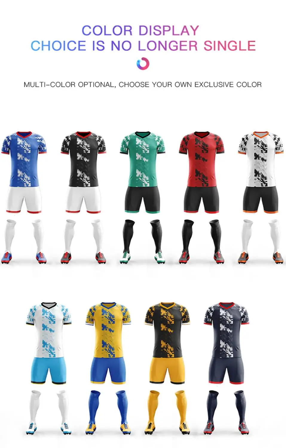 2019 New Children Men Soccer Jerseys Set Blank Football Team Training Suit Breathable Full sublimation Print Football Uniform