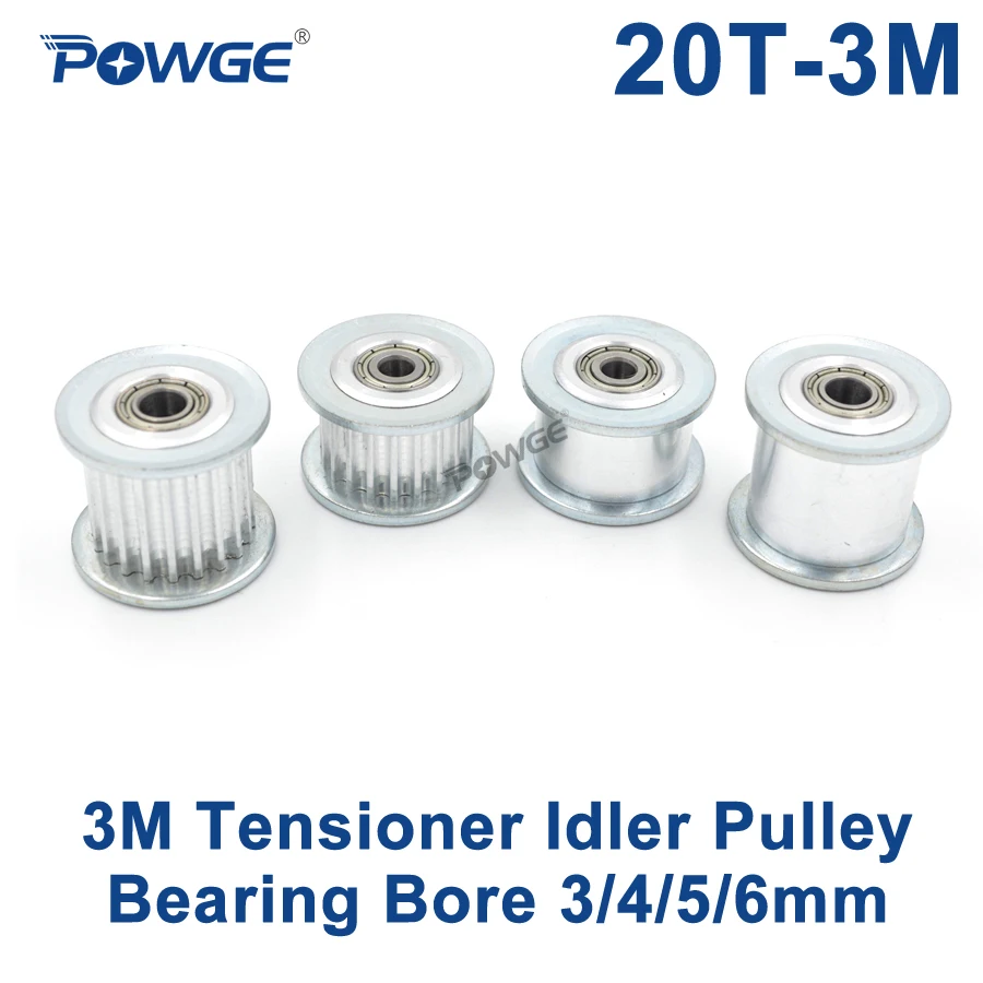 POWGE 20 Teeth 3M synchronous Pulley Idler Tensioner Wheel Bore 3/4/5/6mm with Bearing Guide Regulating pulley HTD3M 20teeth 20T