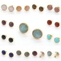KFT Natural Purple Amethysts Crystal Rose Pink Quartz Lapis Lazuli Round Beads Stone Faceted Stud Earrings For Women Jewelry